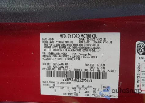 2014 Ford Mustang V6 из США, поврежденный, VIN 1ZVBP8AMXE5295829